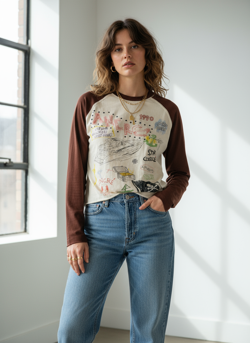 "Yacht Sketch" Vintage Long sleeve